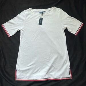 Karen Scott White Tee with Red and Black Accents
